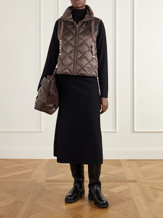 Image of Coats & Jackets. Product name - Tregic Quilted Shell Down Vest in Brown colour by brand - Max Mara