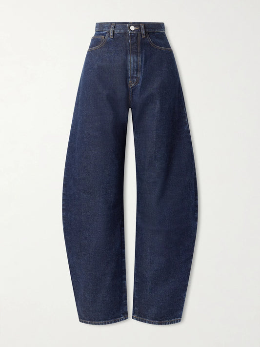 Image of Jeans. Product name - High-rise Barrel-leg Jeans in Dark denim colour by brand - Alaïa