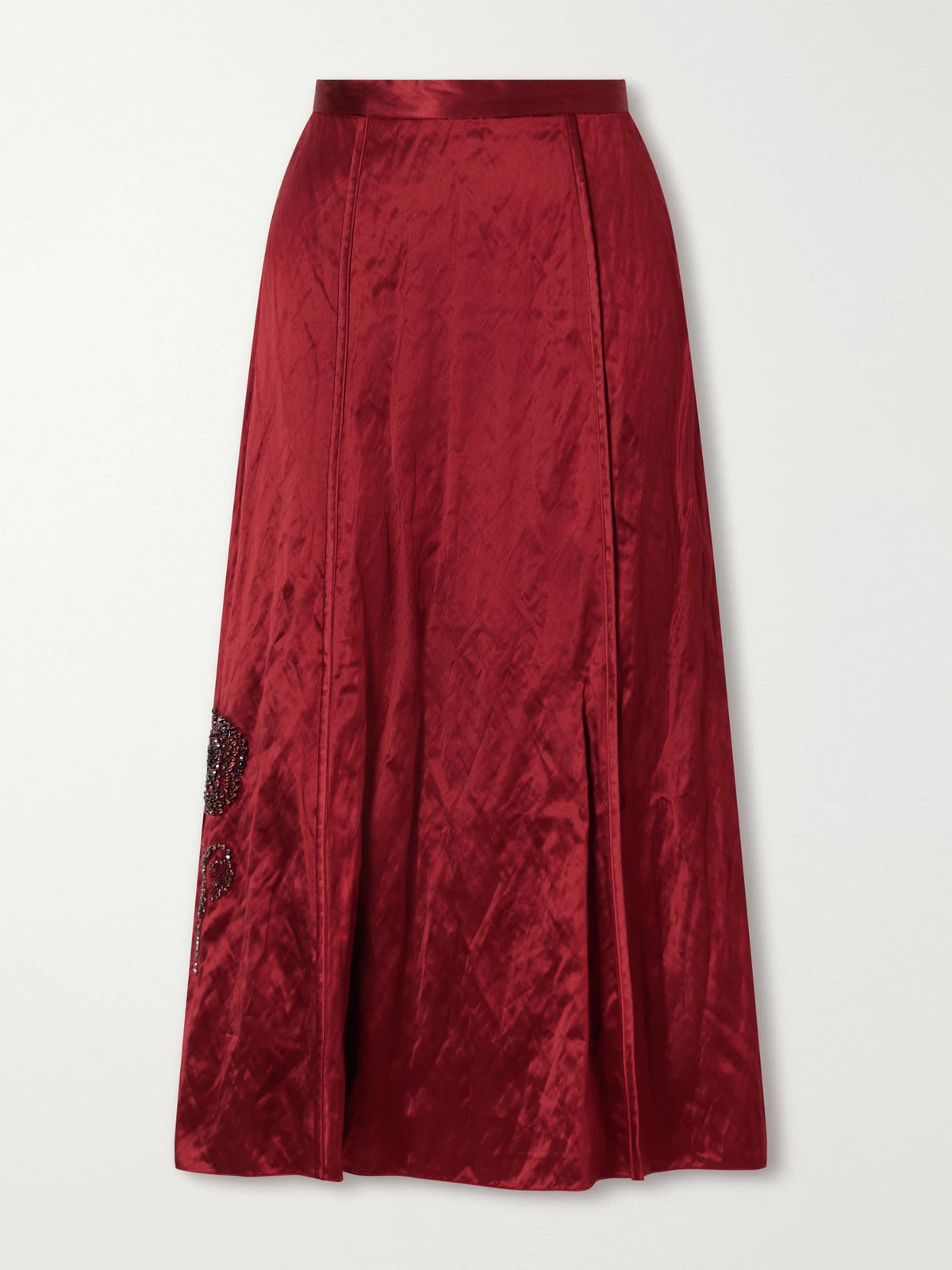 Erdem Crystal-embellished Crinkled-satin Midi Skirt