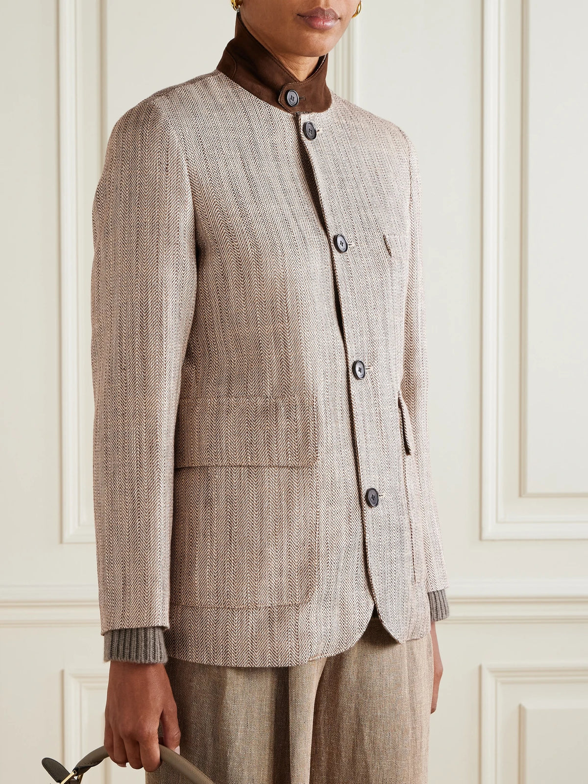 Loro Piana Suede-trimmed Silk And Linen-blend Jacket
