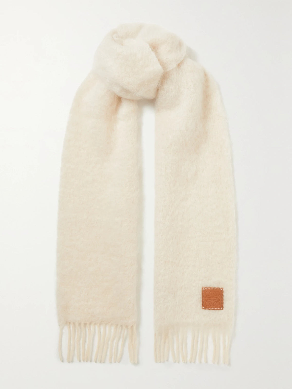Leather-trimmed Fringed Mohair-blend Scarf