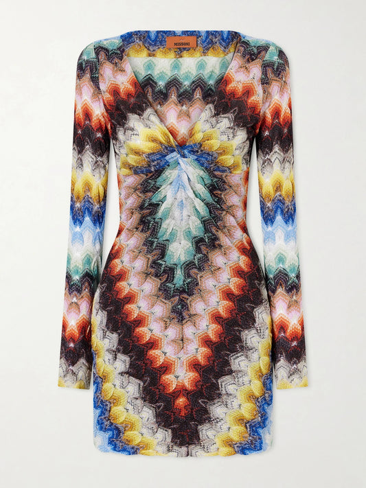 Image of Dresses. Product name - Metallic Crochet-knit Mini Dress in Black colour by brand - Missoni
