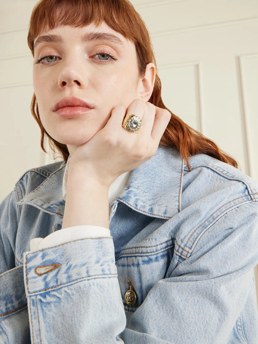 Image of Rings. Product name - Alix Cigar 14-karat Gold, Aquamarine And Diamond Ring in Blue colour by brand - Marlo Laz