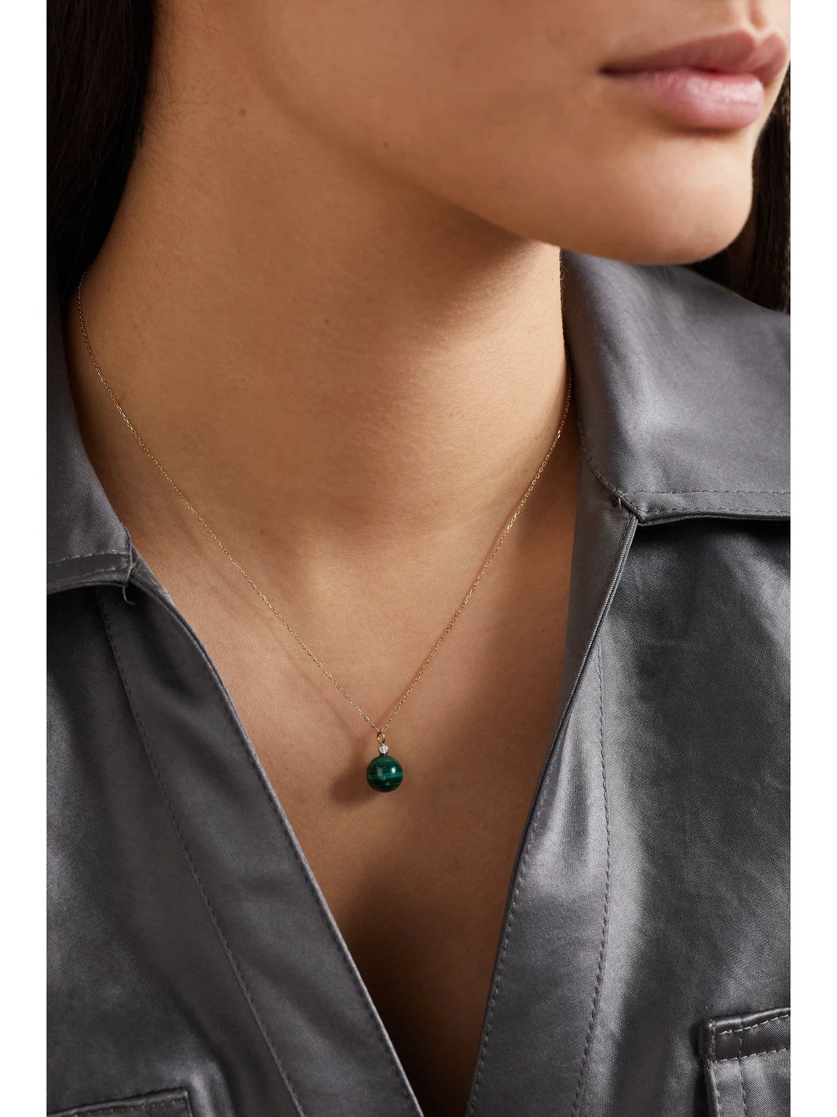 Image of Necklaces. Product name - 14-karat Gold, Malachite And Diamond Necklace in Multi colour by brand - Mateo