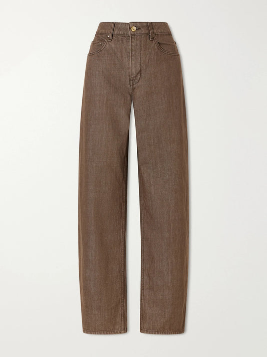 Image of Jeans. Product name - Rider Low-rise Boyfriend Jeans in Brown colour by brand - OSSOU