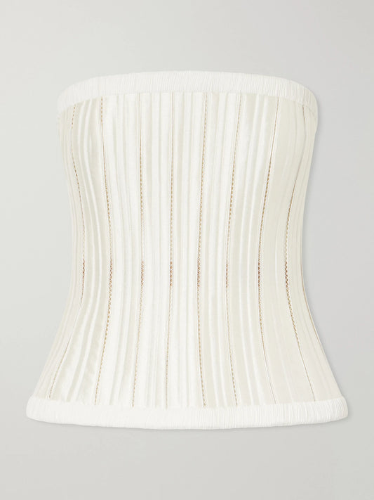 Image of a model wearing Tops. Product name - Ivy Cotton-blend Twill Bustier Top in Off-white colour by brand - Danielle Frankel