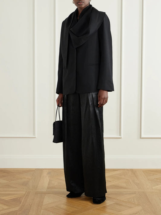 Image of Coats & Jackets. Product name - Remi Scarf-detailed Wool-blend Crepe Blazer in Black colour by brand - Sea