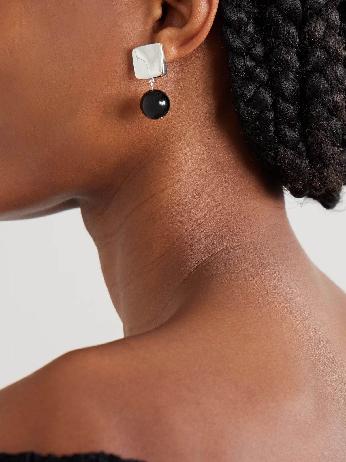 Image of Earrings. Product name - Luca Recycled Sterling Silver Onyx Earrings in Multi colour by brand - AGMES