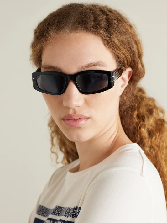 Image of Sunglasses. Product name - Diorsignature S9u Rectangular-frame Acetate And Gold-tone Sunglasses in Black colour by brand - DIOR Eyewear