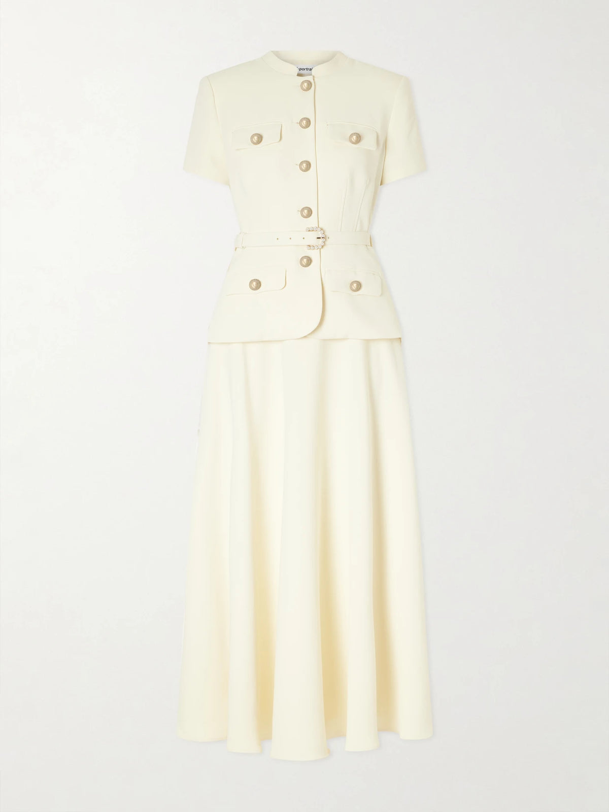 Self-Portrait Belted Embellished Crepe Midi Dress