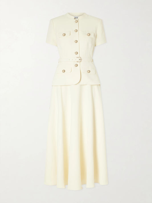 Belted Embellished Crepe Midi Dress