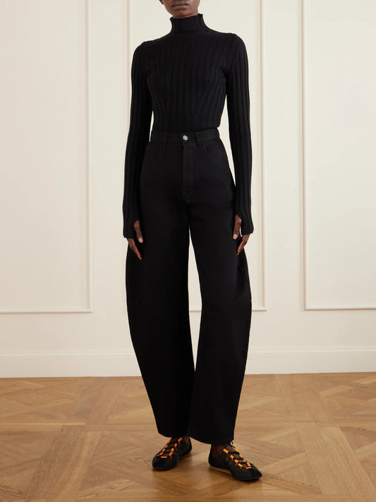 Image of Flats. Product name - Suede-trimmed Shell Ballet Flats in Black colour by brand - Alaïa