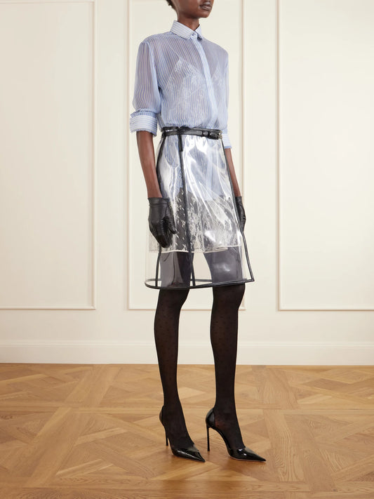 Image of a model wearing Tops. Product name - Striped Silk-chiffon Shirt in Light blue colour by brand - TOM FORD