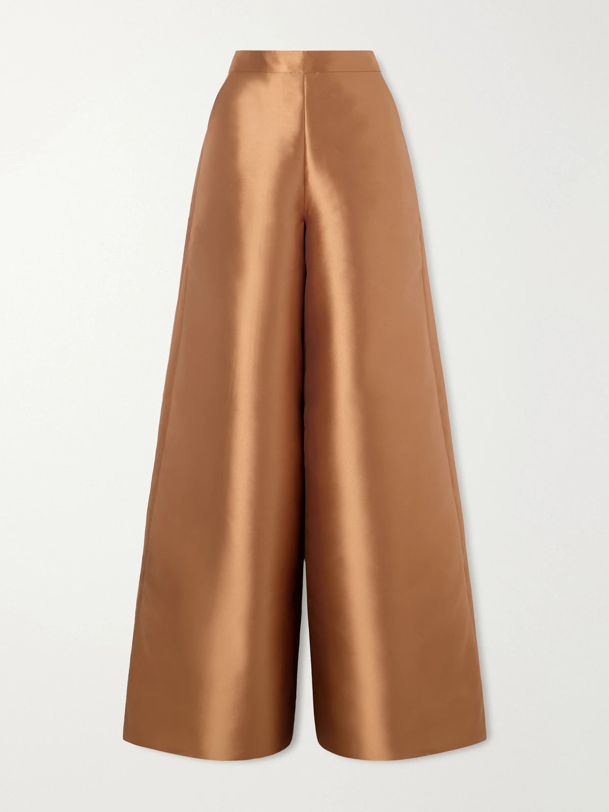 Image of a model wearing Pants. Product name - Satin-twill Wide-leg Pants in Gold colour by brand - Dima Ayad