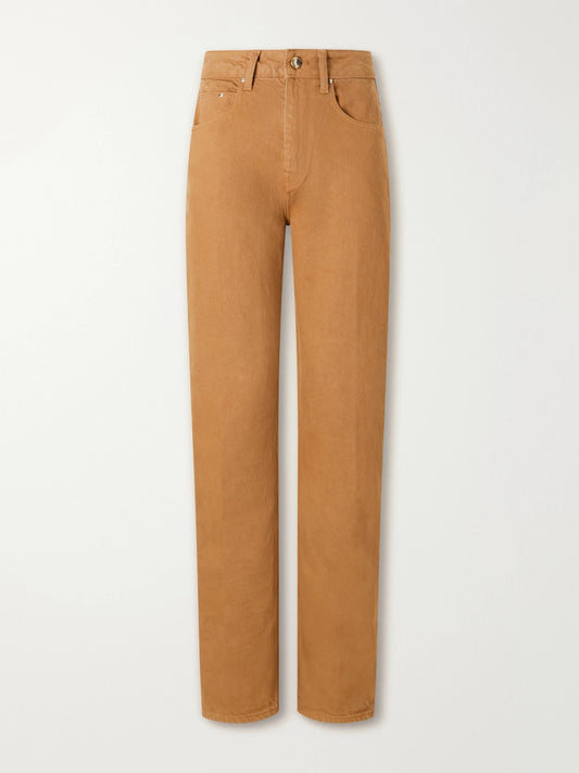 Image of Jeans. Product name - Noon High-rise Straight-leg Jeans in Light brown colour by brand - OSSOU