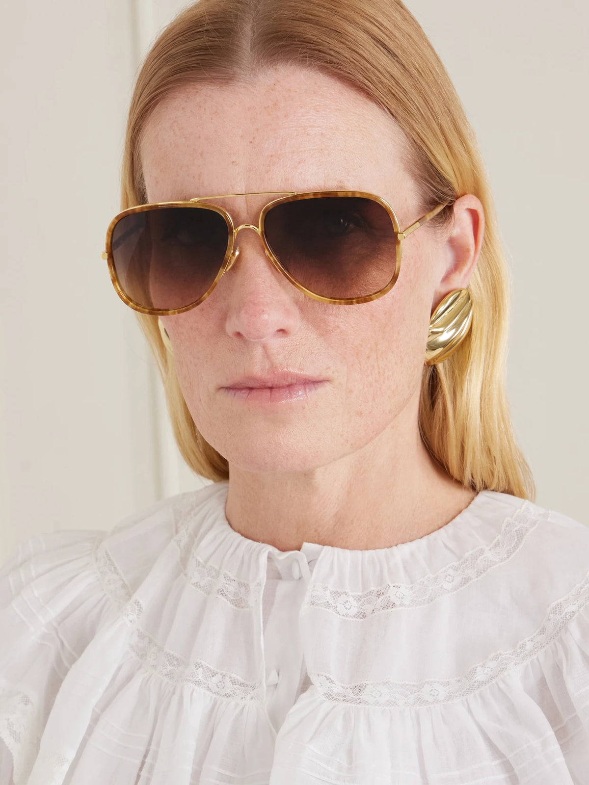 Image of Sunglasses. Product name - Tubolar Aviator-frame Acetate Sunglasses in Tortoiseshell colour by brand - Chloé