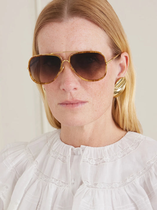 Image of Sunglasses. Product name - Tubolar Aviator-frame Acetate Sunglasses in Tortoiseshell colour by brand - Chloé