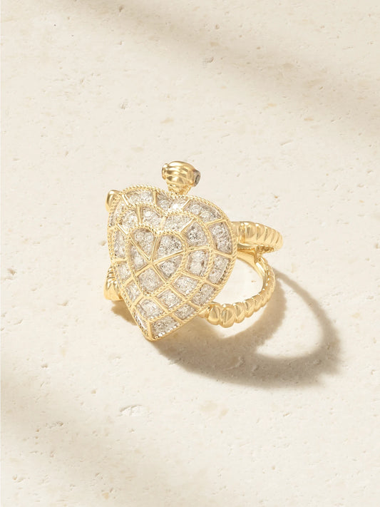Bague Tortue Coeur 9-karat Gold Diamond Ring