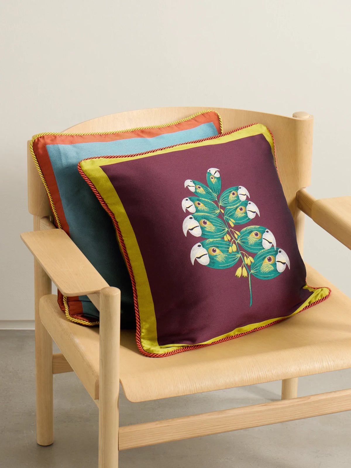 Image of Chair & Sofa Cushions. Product name - + Beto Val Tasseled Satin-jacquard Cushion in Burgundy colour by brand - La DoubleJ