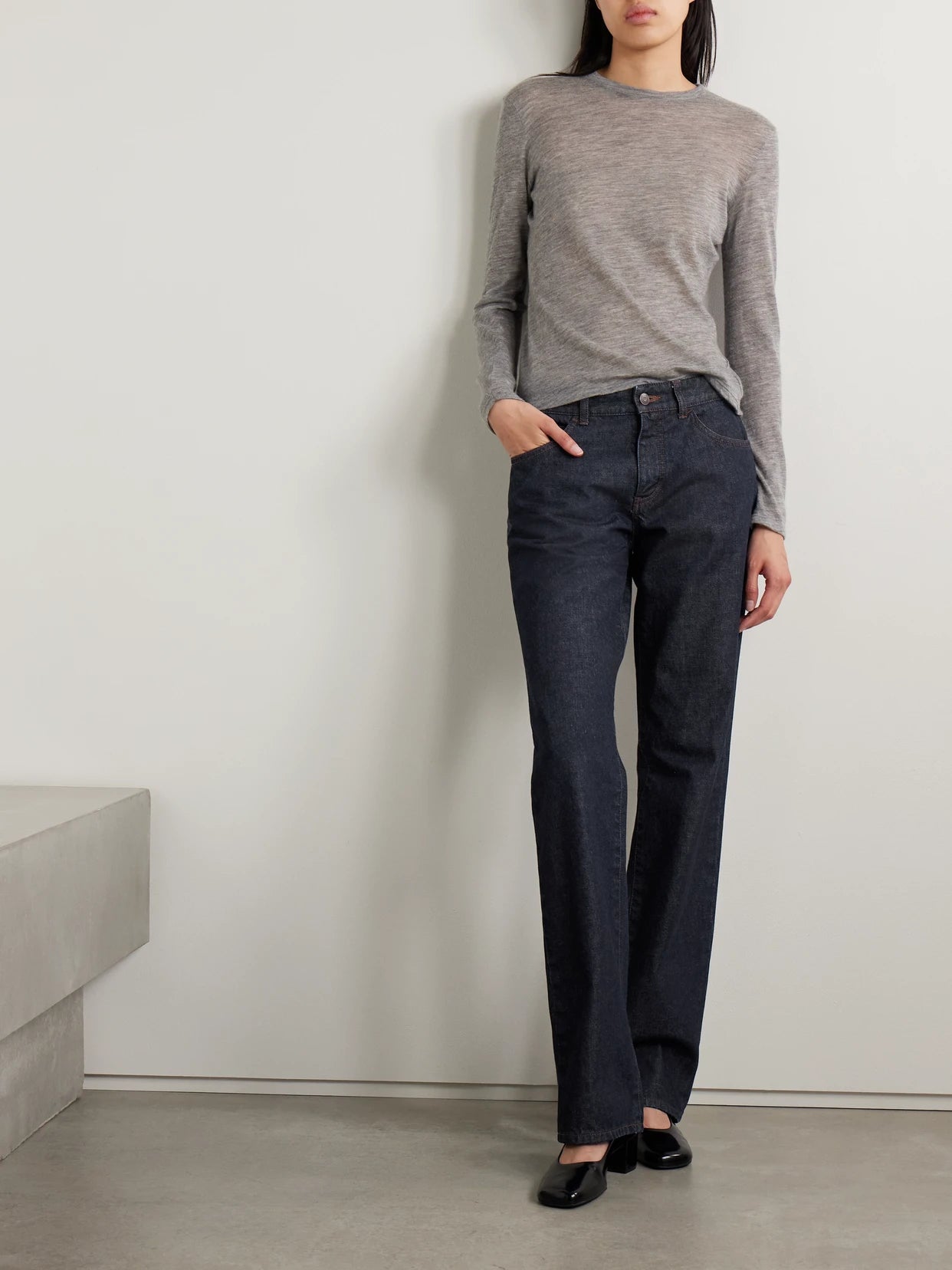 Image of Jeans. Product name - Carlyl Mid-rise Straight-leg Jeans in Dark denim colour by brand - The Row