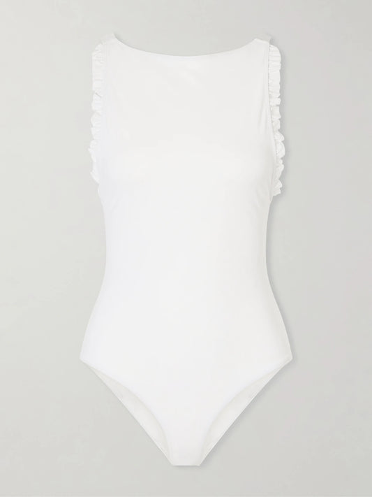 Image of Swimwear. Product name - Louise Ruchedswimsuit in White colour by brand - Kiki de Montparnasse