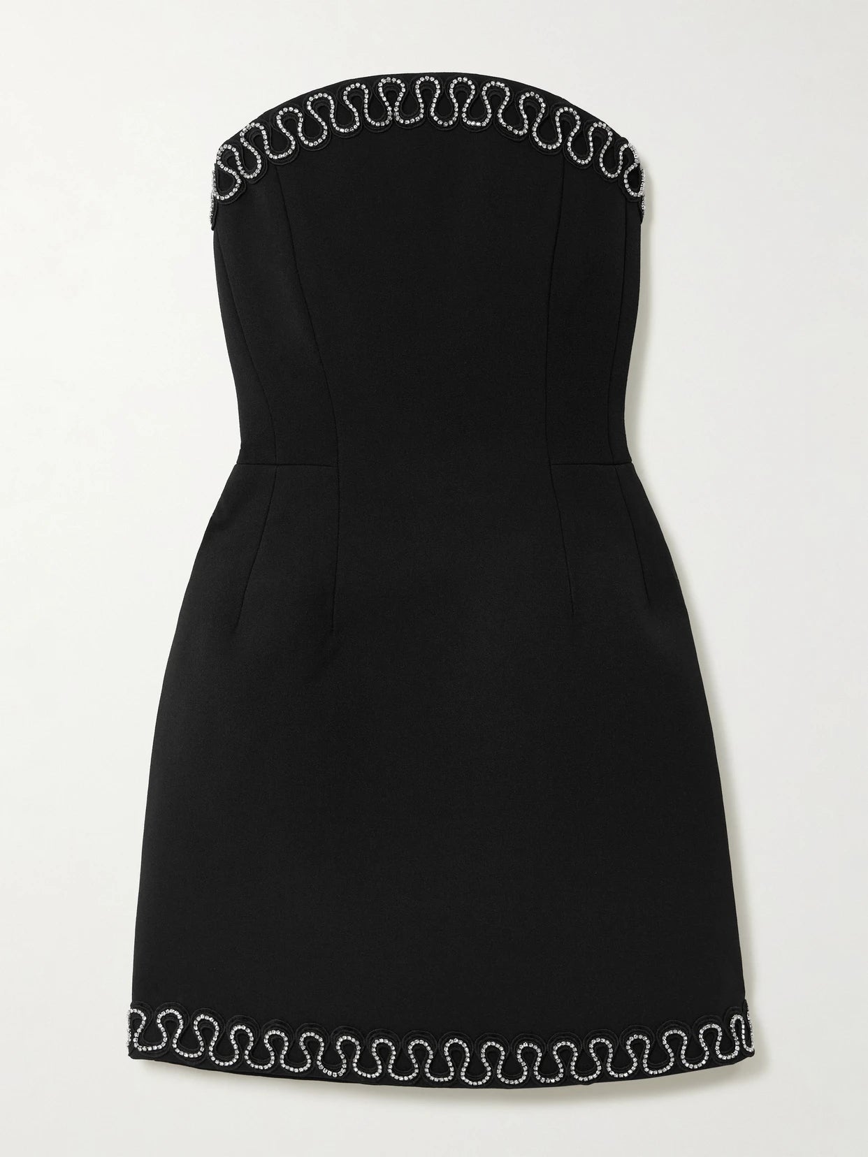 Image of Dresses. Product name - Nyx Strapless Crystal-embellished Crepe Mini Dress in Black colour by brand - Rebecca Vallance