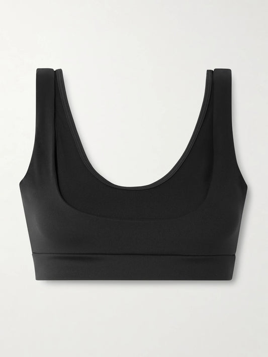 Image of Bras. Product name - + Nike Double Strap Scoop Bra - Obsidian in Black colour by brand - SKIMS