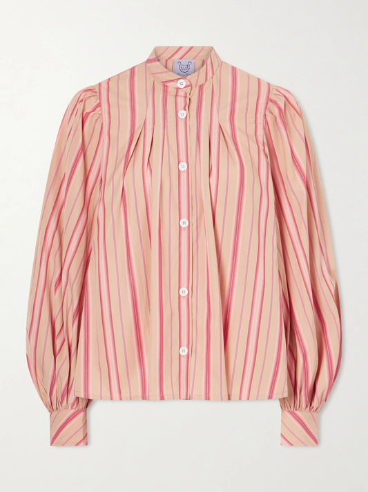 Image of Blouses. Product name - Yana Striped Cotton-poplin Blouse in Pink colour by brand - Thierry Colson