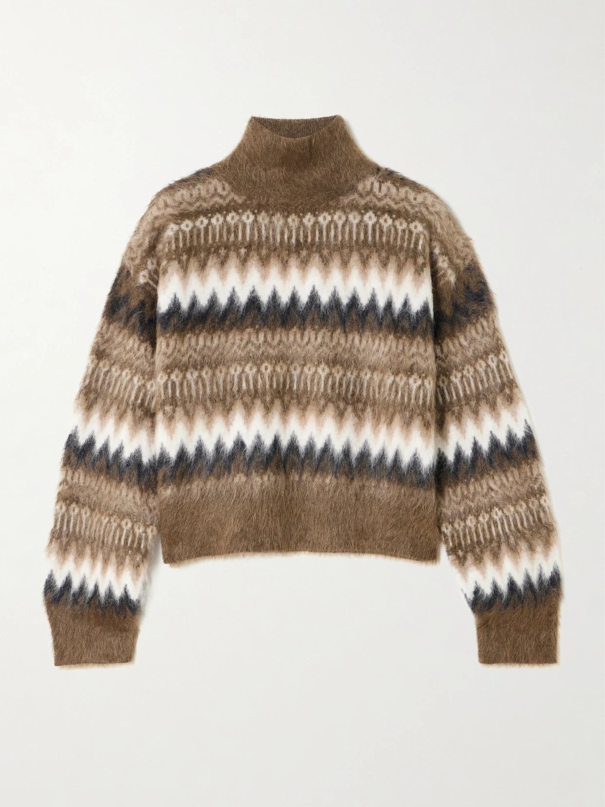 Cropped Brushed Intarsia-knit Turtleneck Sweater