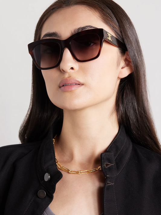 Image of Sunglasses. Product name - Triomphe Square-frame Tortoiseshell Acetate Sunglasses in Multi colour by brand - CELINE Eyewear