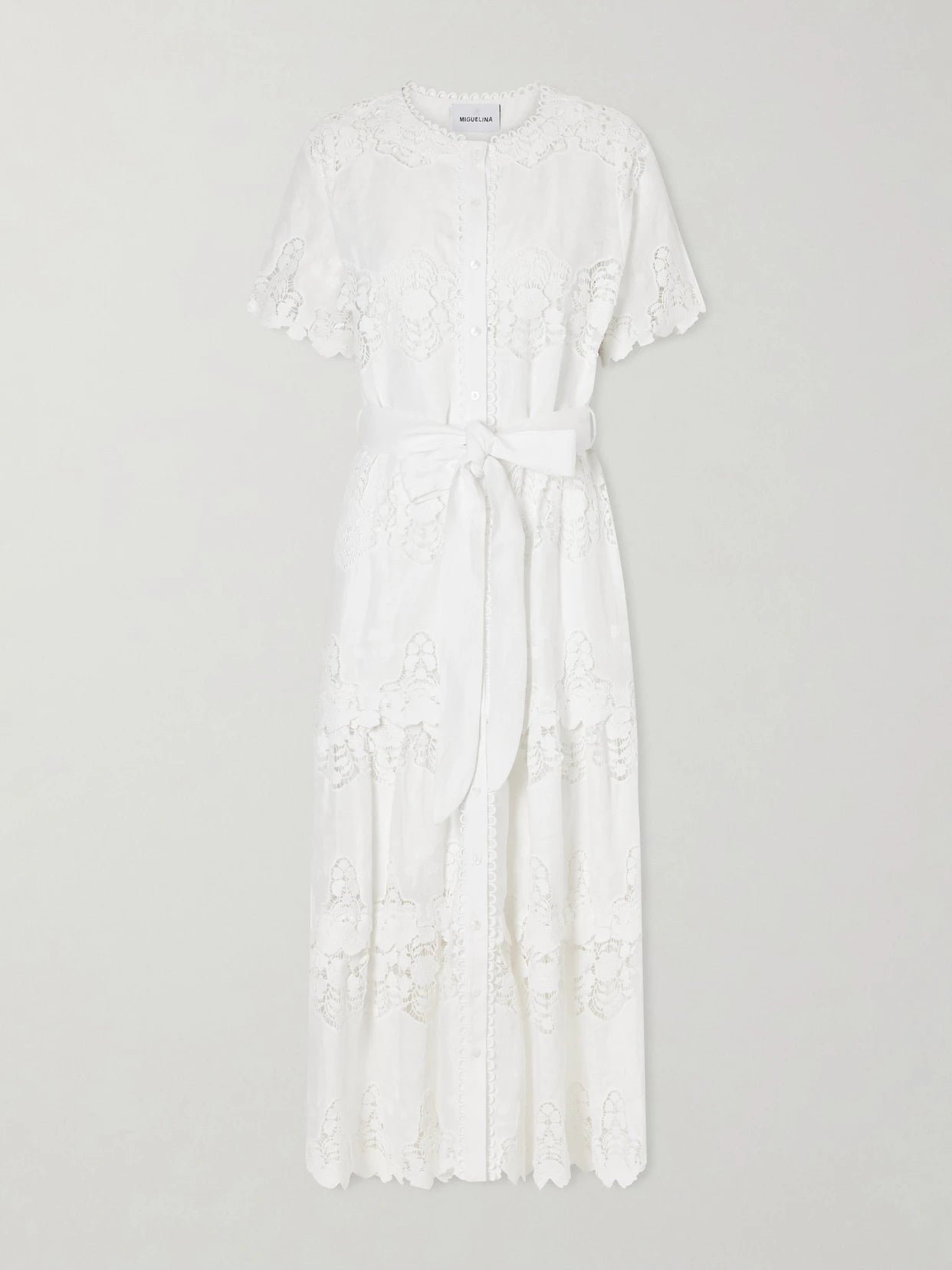 Romilly Belted Embroidered Cotton And Linen-blend Midi Dress