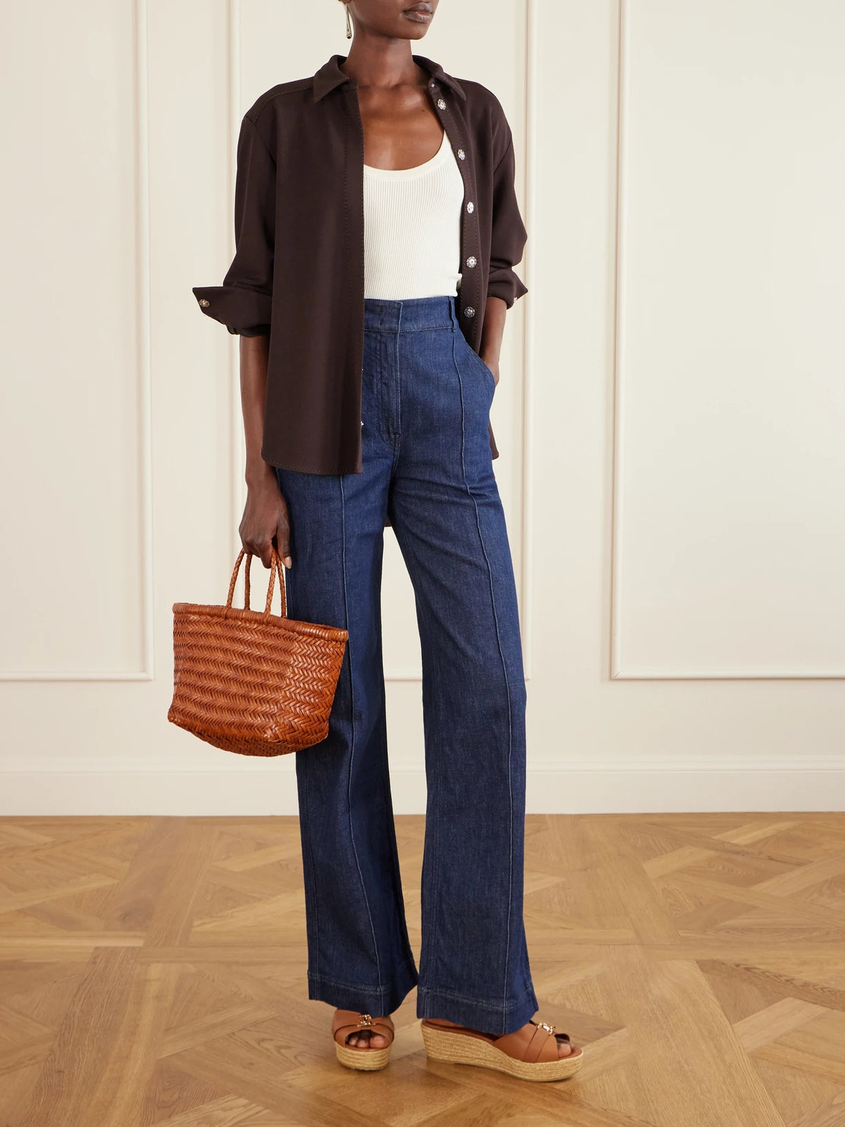 Image of Shoes. Product name - Leda Logo-embellished Leather Platform Espadrilles in Tan colour by brand - Jimmy Choo