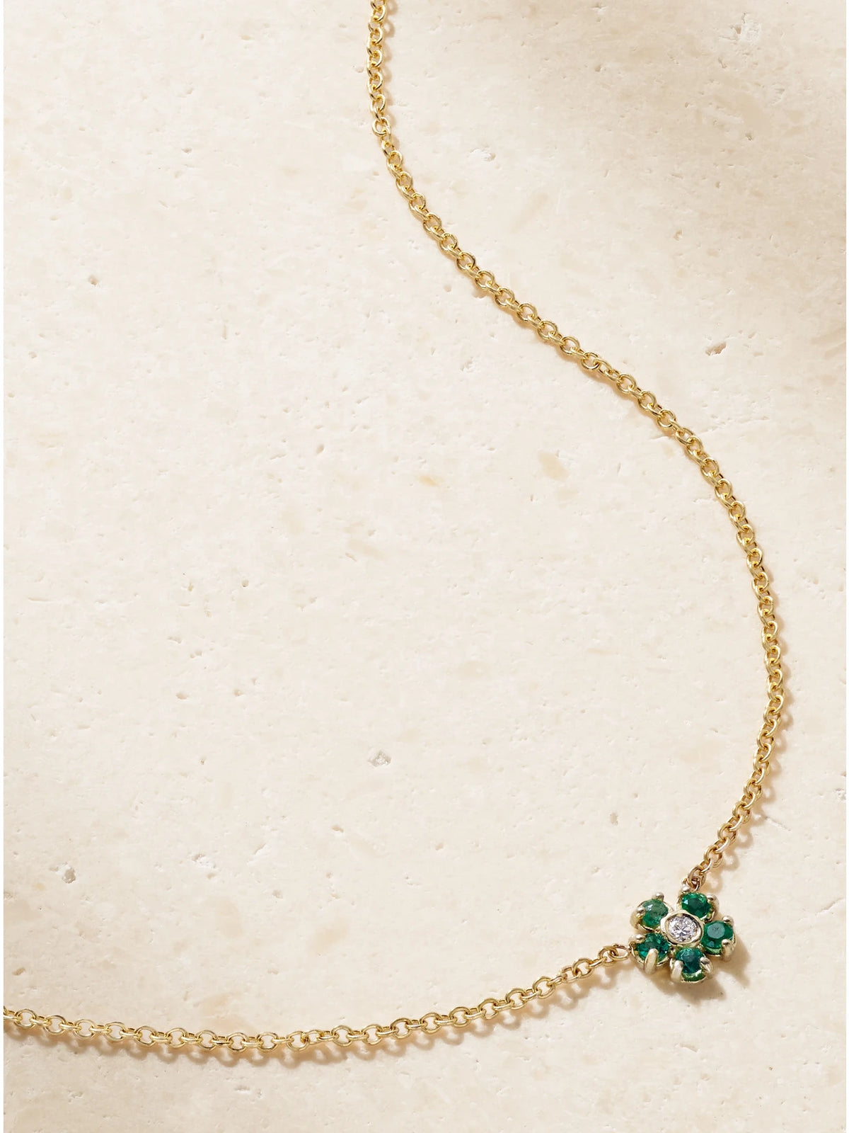 Jennifer Meyer Mini Flower 18-karat Gold, Emerald And Diamond Necklace
