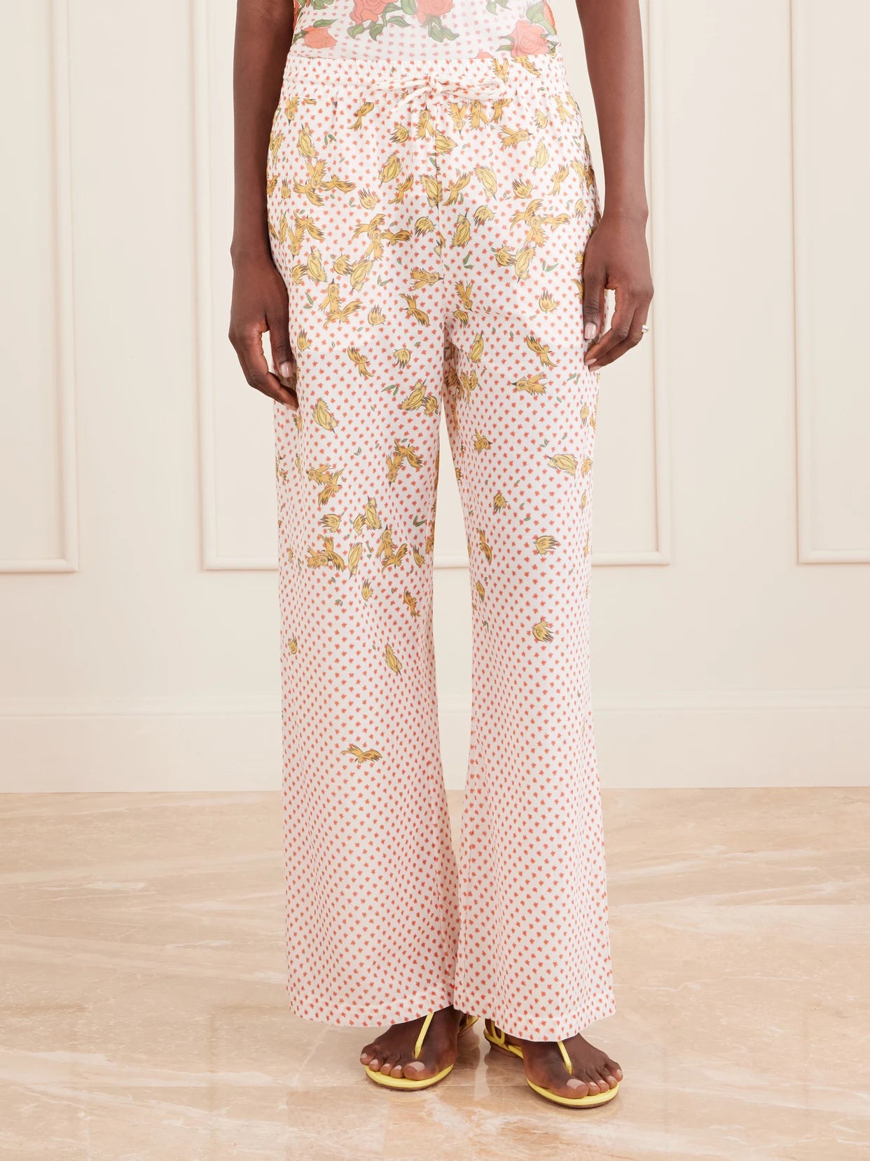 Pajaritos Y Rosas Wide Leg Printed Cotton Pants