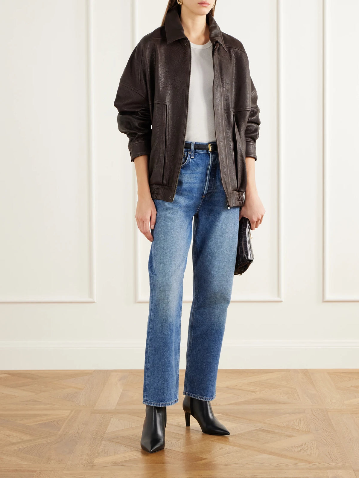 Image of Coats & Jackets. Product name - Dalma Full-grain Leather Jacket in Brown colour by brand - Nour Hammour