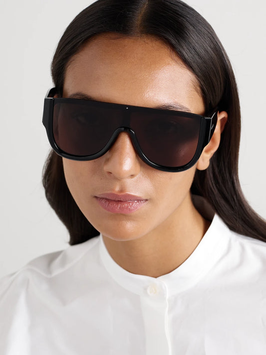 Image of Sunglasses. Product name - Mask Large D-frame Acetate Sunglasses in Black colour by brand - Alaïa