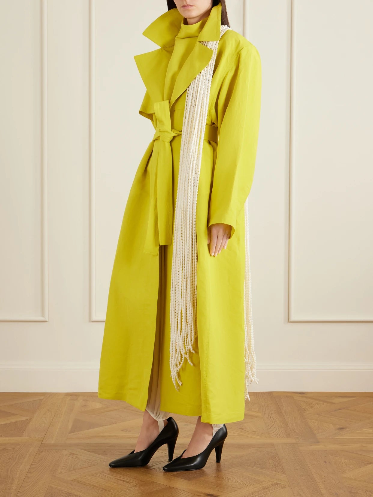 Image of Coats & Jackets. Product name - Belted Paper-blend Trench Coat in Yellow colour by brand - Alaïa