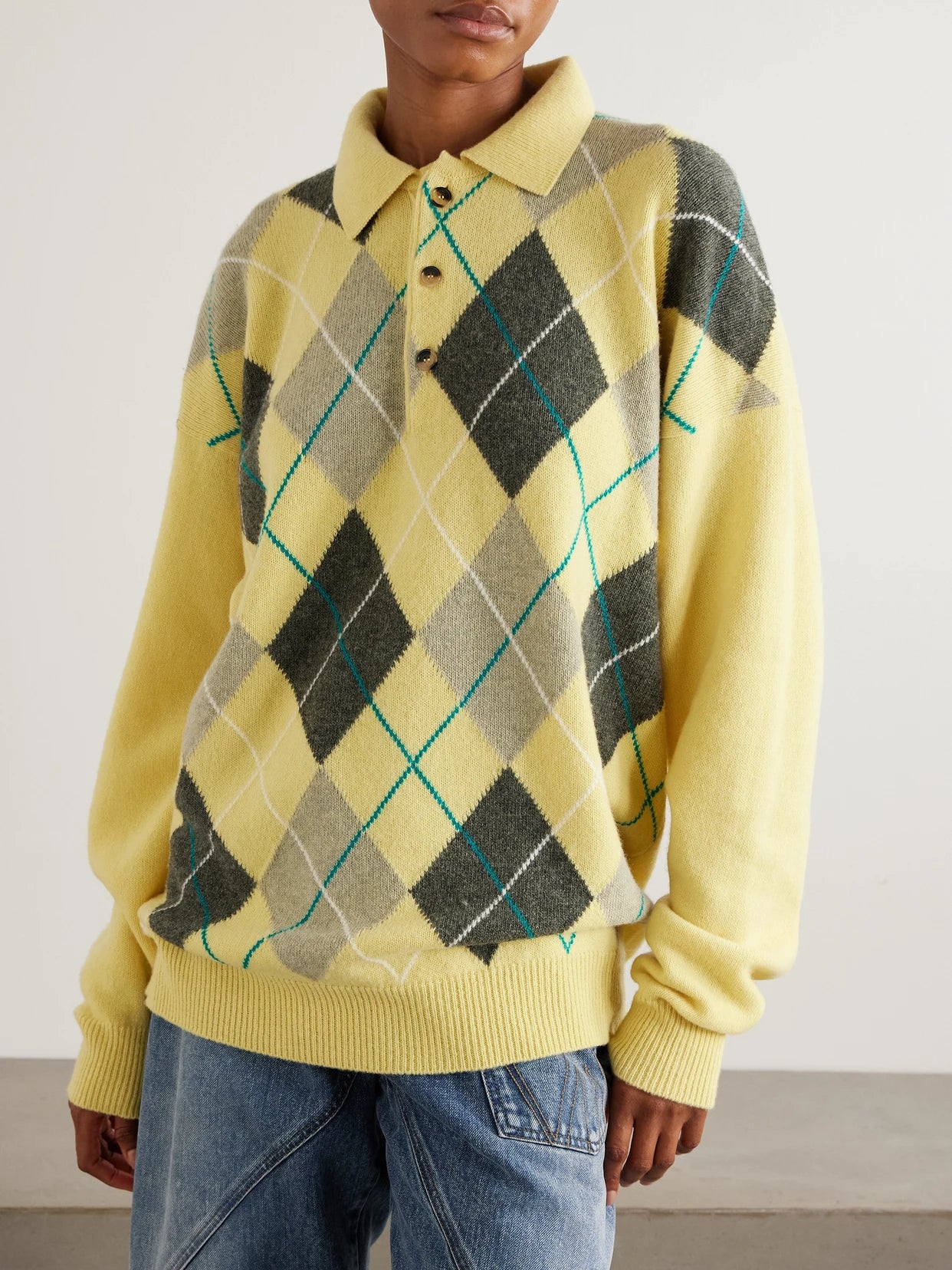 + Pringle Argyle Wool Polo Sweater