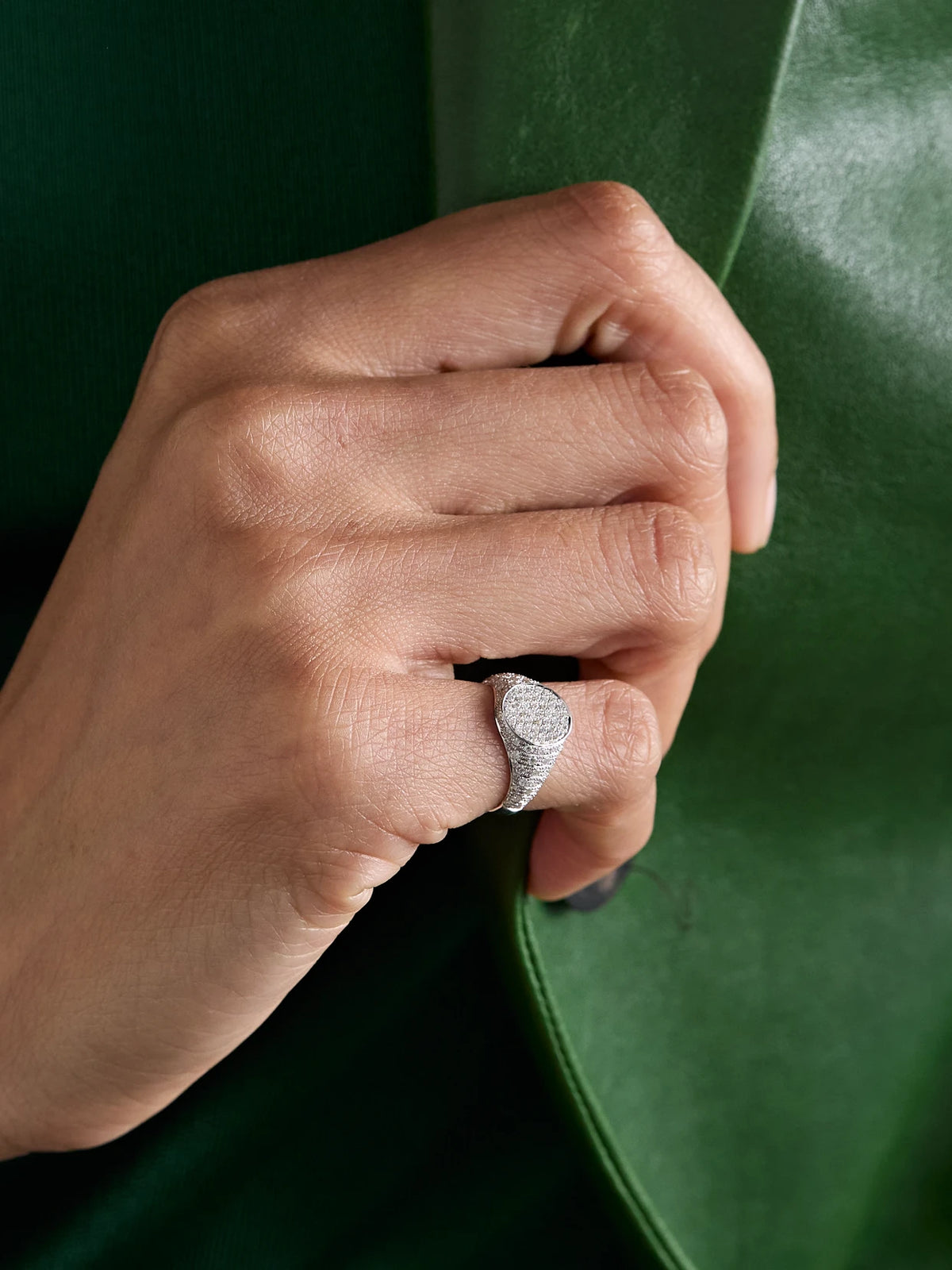 Image of Rings. Product name - Mini Chevalière 9-karat White Gold Diamond Ring in Multi colour by brand - Yvonne Léon