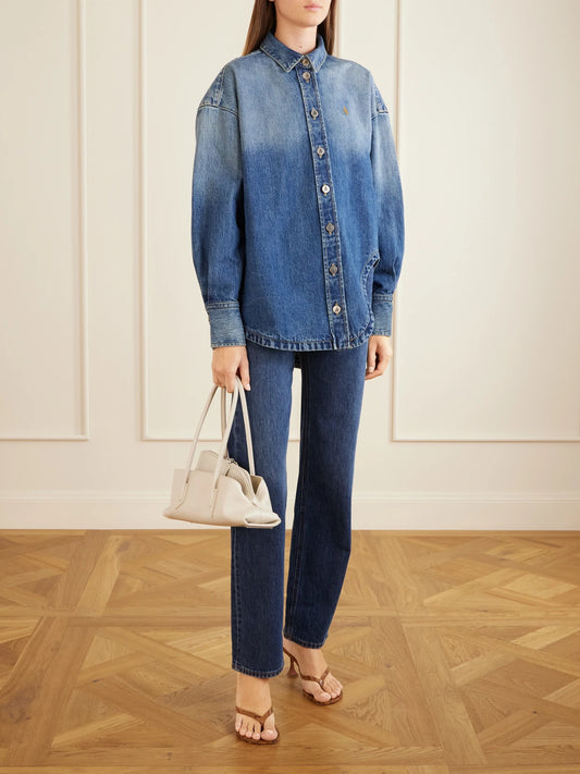 Logo-embroidered Washed Denim Jacket