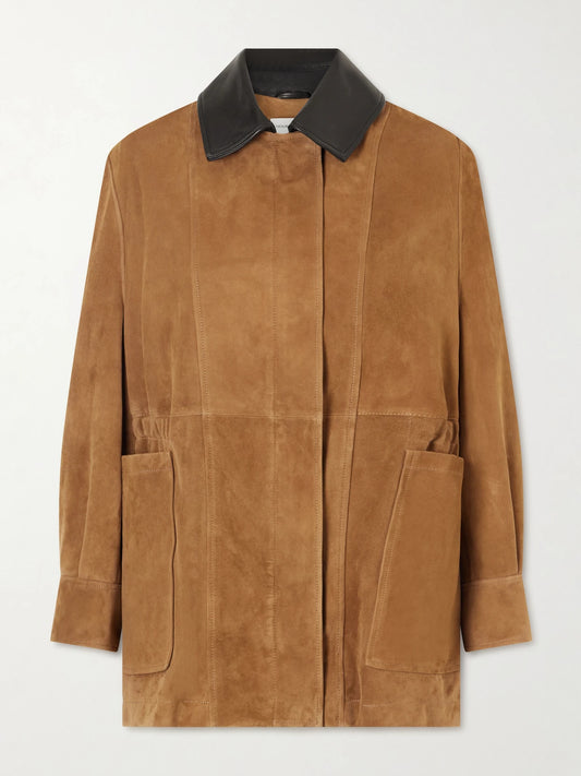 Grange Gathered Leather-trimmed Suede Jacket