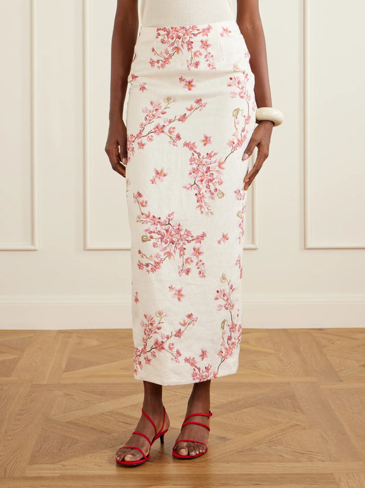 Lirica Cauca Floral-print Linen Maxi Skirt