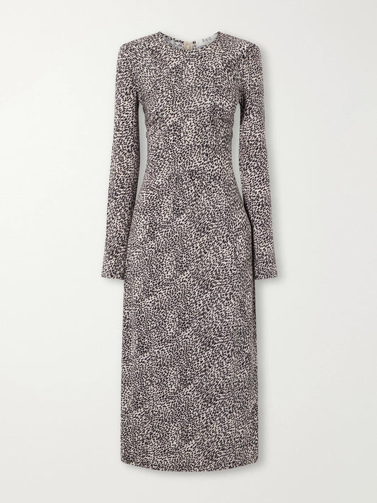 Sea Charlize Gathered Leopard-print Stretch-jersey Midi Dress