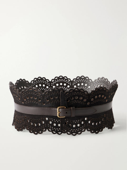 Alaïa Vienne Laser-cut Leather-trimmed Calf Hair Belt
