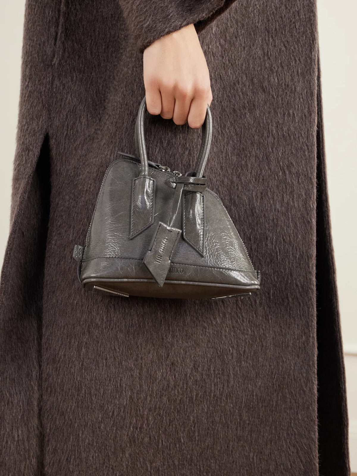 Image of Bags. Product name - Sant Ambroeus Croc-effect Leather Top-handle Bag in Gray, Black colour by brand - The Attico