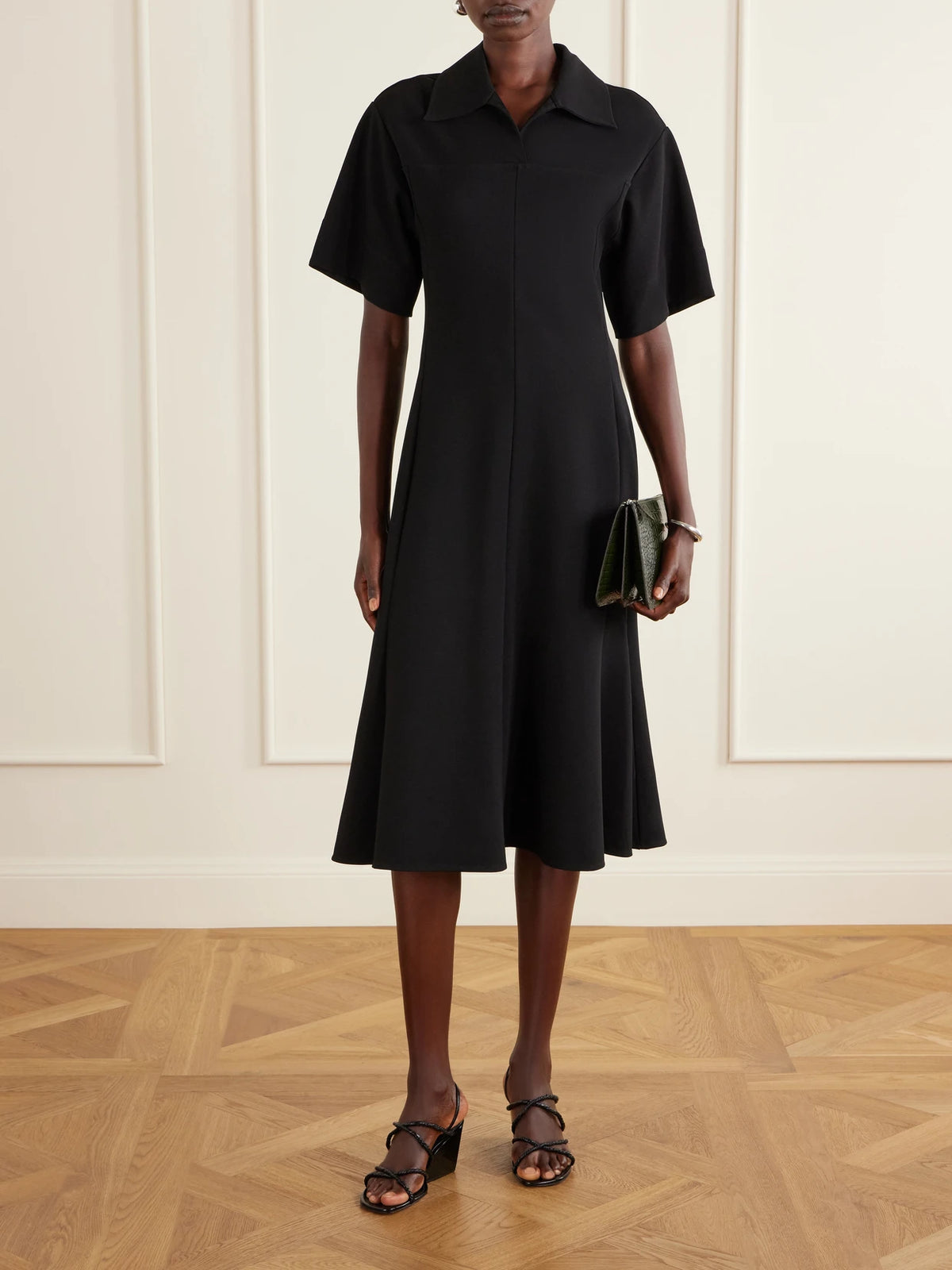 Image of Heels. Product name - Twist Slant Leather Wedge Sandals in Black colour by brand - Proenza Schouler