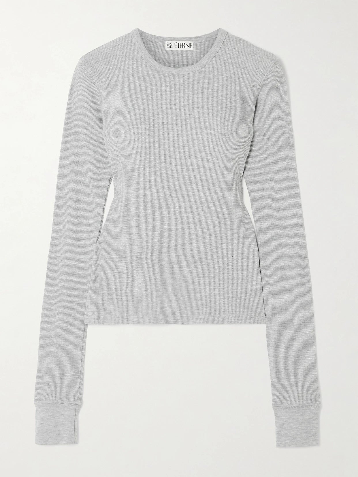 Image of T-Shirts. Product name - Waffle-knit Stretch Cotton And Modal-blend T-shirt in Gray colour by brand - ÉTERNE