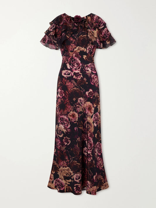 Rodarte Ruffled Cape-effect Floral-print Silk-chiffon Maxi Dress