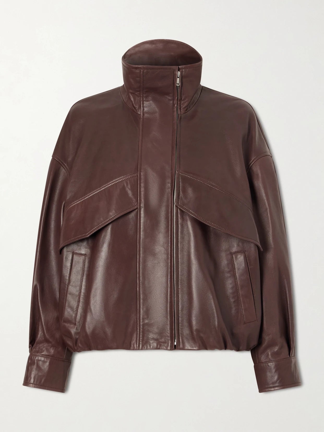 Image of Coats & Jackets. Product name - Leather Jacket in Brown colour by brand - Nour Hammour