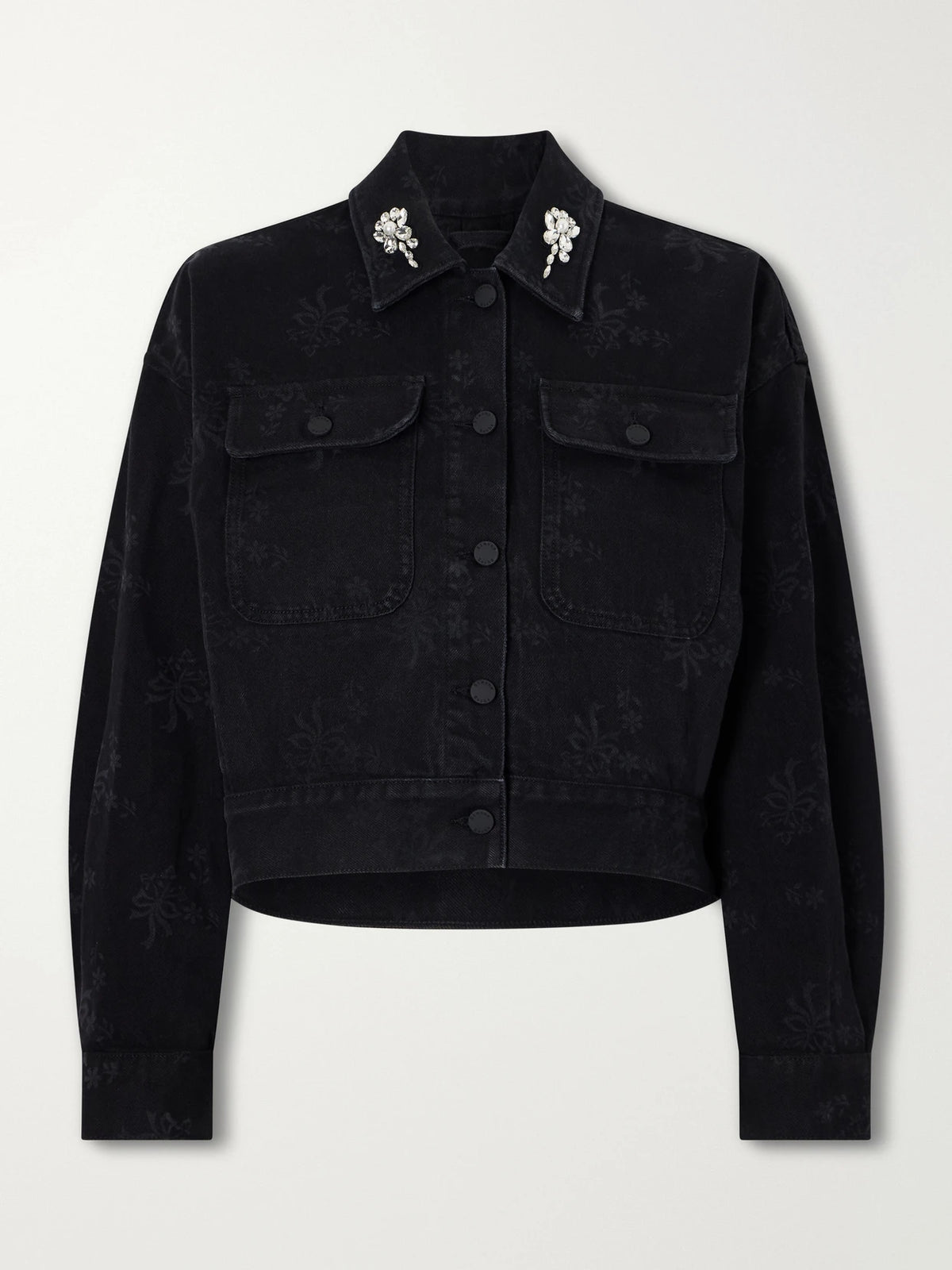 Simone Rocha Crystal-embellished Floral-print Denim Jacket